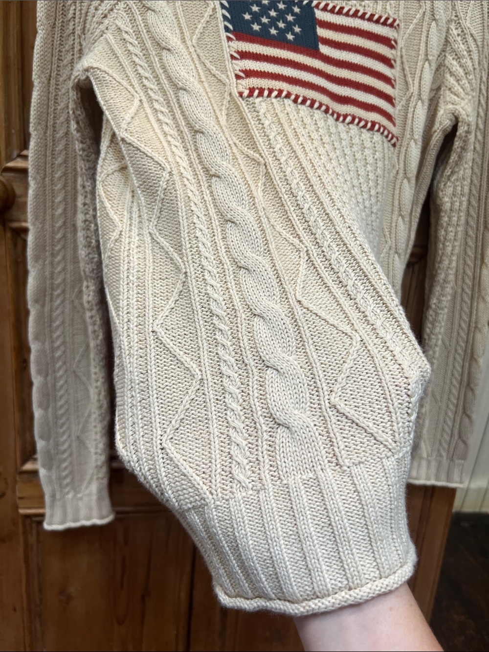 Ralph Lauren Aran Knit American Flag Sweater - Picture 3 of 6